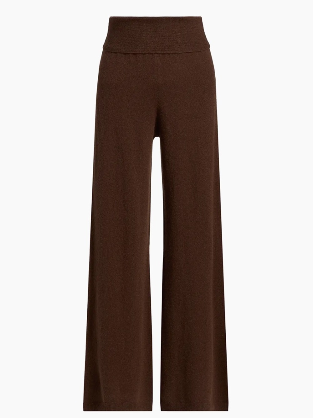 Stellae Dux Wide-Leg Cashmere Foldover Knit Pants - Soft Chocolate